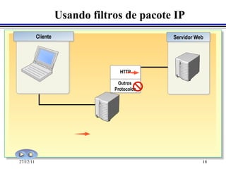 Usando filtros de pacote IP
           Cliente                            Servidor Web




                                   HTTP

                                  Outros
                                 Protocolos




27/12/11                                                 18
 