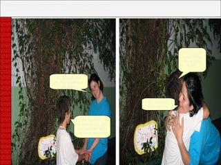 Marina, vai para o jardim onde brinca e conversa com a criança. Eu estava com muitas saudades de você. Eu também. Promete que não vai demorar para voltar a me ver? Sinto muito a sua falta. Eu te amo tanto. Eu também, meu querido. 