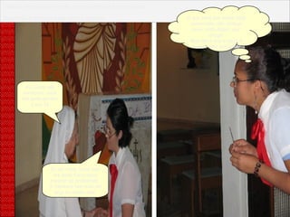 As coisas vão melhorar, você não pode perder a sua fé Eu sei irmã, Deus tem me dado força para superar os problemas.  A Senhora tem sido um anjo na minha vida. Marina, conversa com a freira, sem perceber que bem perto dali,  Regininha a observa e tenta ouvir a conversa . O que será que essas duas conversam, não consigo ouvir nada daqui!, que droga! Mas não é que a moça é mesmo uma santinha? 