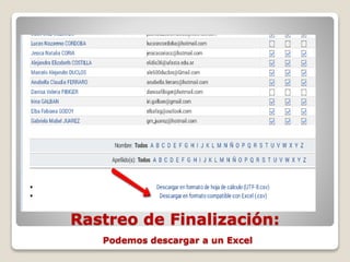 Rastreo de Finalización:
Podemos descargar a un Excel
 