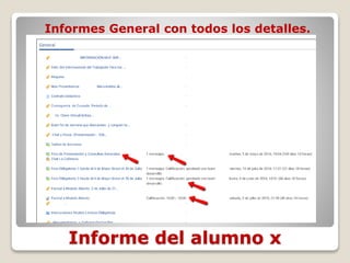 Informe del alumno x
Informes General con todos los detalles.
 