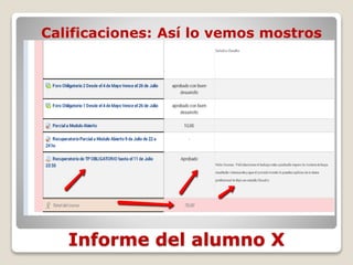 Informe del alumno X
Calificaciones: Así lo vemos mostros
 