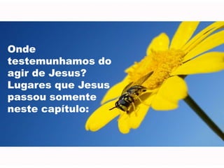 Onde
testemunhamos do
agir de Jesus?
Lugares que Jesus
passou somente
neste capítulo:
 