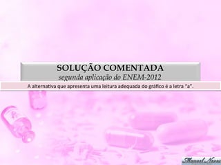 SOLUÇÃO COMENTADA
                    segunda aplicação do ENEM-2012
A	
  alternaDva	
  que	
  apresenta	
  uma	
  leitura	
  adequada	
  do	
  gráﬁco	
  é	
  a	
  letra	
  “a”.
                                                                                                           	
  
 