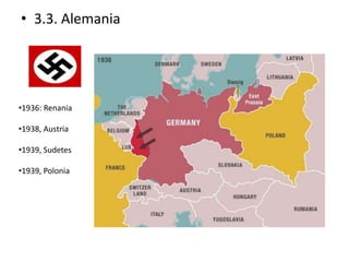 • 3.3. Alemania
•1936: Renania
•1938, Austria
•1939, Sudetes
•1939, Polonia
 
