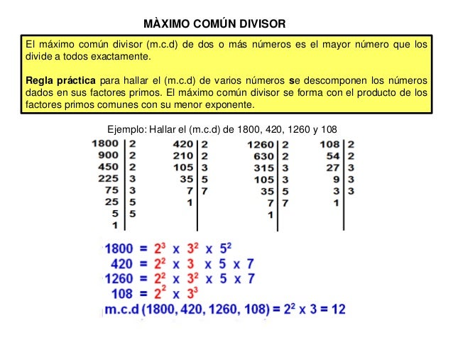 Resultado de imagen de maximo comun divisor