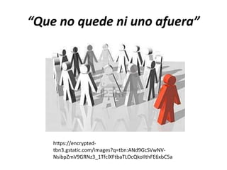 “Que no quede ni uno afuera”
https://encrypted-
tbn3.gstatic.com/images?q=tbn:ANd9GcSVwNV-
NsibpZmV9GRNz3_1TfclXFtbaTLOcQkoIlthFE6xbC5a
 