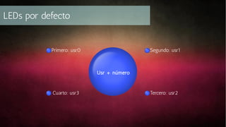 LEDs por defecto

Primero: usr0

Segundo: usr1

Usr + número

Cuarto: usr3

Tercero: usr2

 
