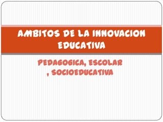 PEDAGOGICA, ESCOLAR
, SOCIOEDUCATIVA
AMBITOS DE LA INNOVACION
EDUCATIVA
 