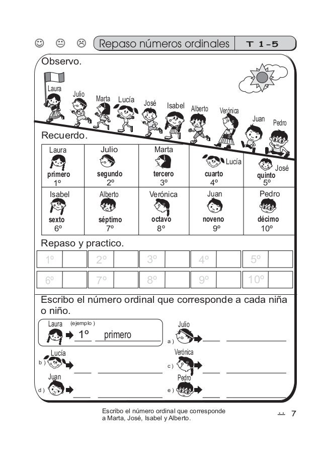 Escribo los números ordinales que faltan.
11º
Escribo los números ordinales que corresponden.
Observo el edificio de Gu...