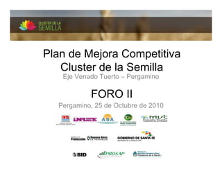 Plan de Mejora Competitiva
Cluster de la Semilla
FORO II
Eje Venado Tuerto – Pergamino
Pergamino, 25 de Octubre de 2010
 