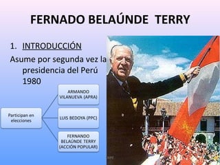 FERNADO BELAÚNDE TERRY
1. INTRODUCCIÓN
Asume por segunda vez la
presidencia del Perú
1980
TAIPE 1
 