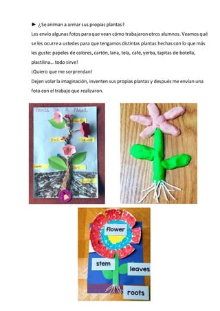 ► ¿Seaniman a armar sus propias plantas?
Les envío algunas fotos para que vean cómo trabajaron otros alumnos. Veamos qué
s...