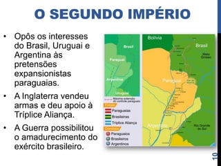 O SEGUNDO IMPÉRIO



Arte de
Rugendas.




Chineses foram trazidos para o Brasil na década de
1810 para um projeto de plantio de chá. Foi um
fracasso. Nas décadas de 1850-60, foram trazidos para
trabalhar na lavoura (coolies). Tratados como escravos,




                                                          10
o Governo Chinês proibiu a imigração em 1881.
 