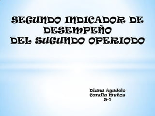 SEGUNDO INDICADOR DE
     DESEMPEÑO
DEL SUGUNDO OPERIODO




           Diana Agudelo
           Camila Muños
                9-1
 