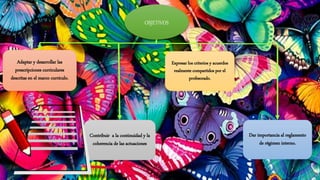 Adaptar y desarrollar las
prescripciones curriculares
descritas en el marco currículo.
OBJETIVOS
Contribuir a la continuidad y la
coherencia de las actuaciones
Expresar los criterios y acuerdos
realmente compartidos por el
profesorado.
Dar importancia al reglamento
de régimen interno.
 