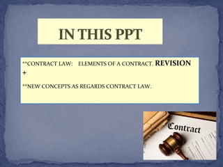 **CONTRACT LAW: ELEMENTS OF A CONTRACT. REVISION
+
**NEW CONCEPTS AS REGARDS CONTRACT LAW.
 