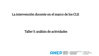La intervención docente en el marco de los CLE
Taller 3: análisis de actividades
 