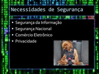 Necessidades de Segurança

   Segurança da Informação
   Segurança Nacional
   Comércio Eletrônico
   Privacidade
 