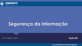 Segurança da Informação
Prof: Andreson Moura
www.slideshare.net/profandreson
Aula 02
 