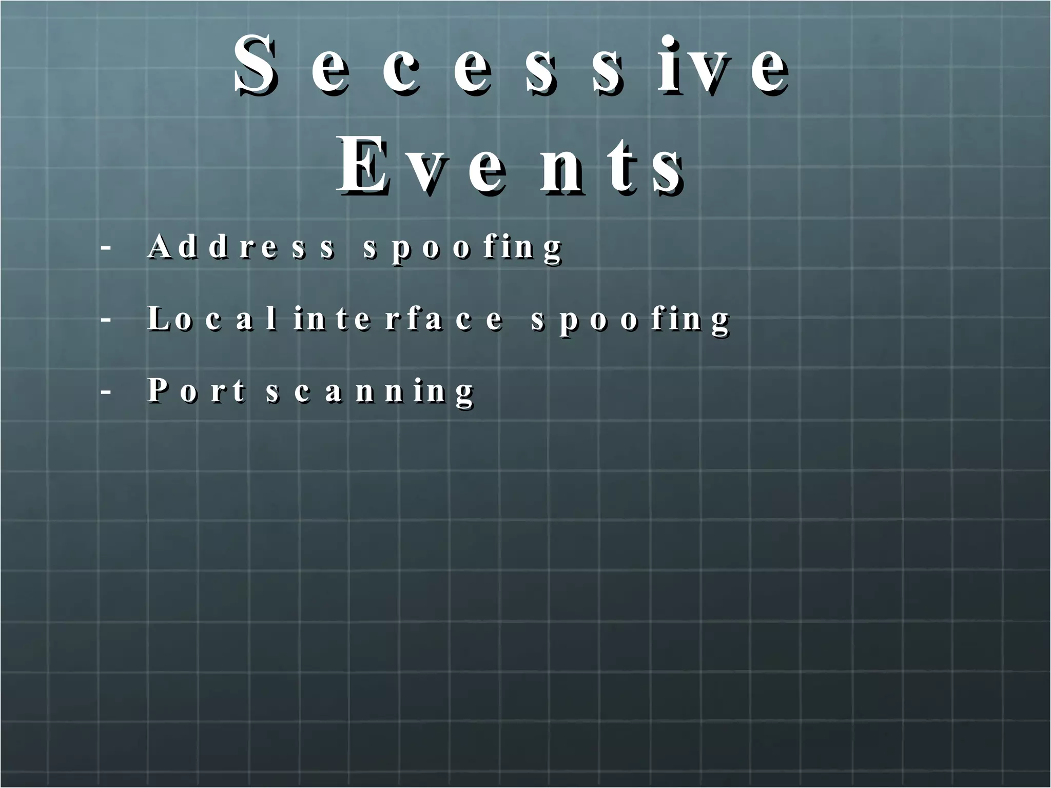 Secessive Events Address spoofing Local interface spoofing Port scanning 
