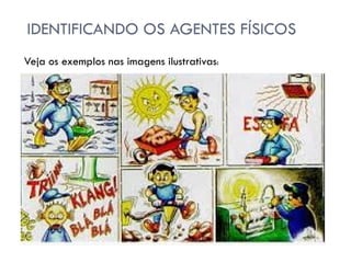 IDENTIFICANDO OS AGENTES FÍSICOS
Veja os exemplos nas imagens ilustrativas:
 
