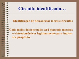 Circuito identificado…   Identificação de desconectar meios e circuitos  Cada meios desconectado será marcado motores e eletrodomésticos legitimamente para indicar seu propósito.  