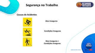 Atos Inseguros
Condições Inseguras
Atos Inseguros +
Condições Inseguras
Causas de Acidentes
Segurança no Trabalho
 