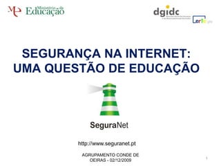 SEGURANÇA NA INTERNET:UMA QUESTÃO DE EDUCAÇÃO http://www.seguranet.pt 1 AGRUPAMENTO CONDE DE OEIRAS - 02/12/2009 