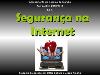 Segurança na Internet Trabalho Elaborado por Cátia Batista e Joana Alegria Agrupamento de Escolas de Marvão Ano Lectivo 2010/2011 T.I.C. 