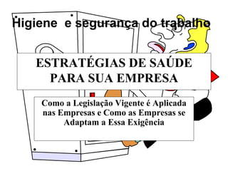 Higiene e segurança do trabalho
ESTRATÉGIAS DE SAÚDE
PARA SUA EMPRESA
Como a Legislação Vigente é Aplicada
nas Empresas e Como as Empresas se
Adaptam a Essa Exigência
 