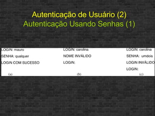 Autenticação de Usuário (2) Autenticação Usando Senhas (1) 