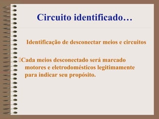 Circuito identificado…
Identificação de desconectar meios e circuitos
Cada meios desconectado será marcado
motores e eletrodomésticos legitimamente
para indicar seu propósito.
 