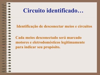 Circuito identificado…
Identificação de desconectar meios e circuitos
Cada meios desconectado será marcado
motores e eletrodomésticos legitimamente
para indicar seu propósito.
 
