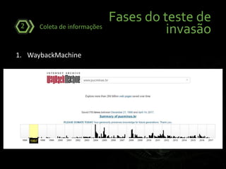 Fases do teste de
invasãoColeta de informações2
1. WaybackMachine
 