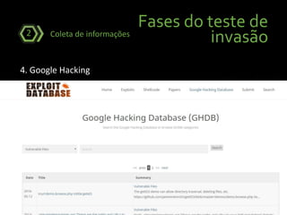 Fases do teste de
invasãoColeta de informações2
4. Google Hacking
 