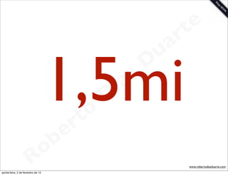 t e
                                                                 a r
                                                             u
                                     1,5mi   rt o
                                                    D
                                                     i as
                                                            D


                                       b   e
                        R            o
                                                                    www.robertodiasduarte.com
quinta-feira, 2 de fevereiro de 12
 