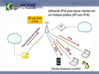 AP com IPv4
e IPv6

Utilizando IPv6 para atacar clientes em
um Hotspot público (AP com IPv6)

Clientes Windows/Linux/MAC

44

 