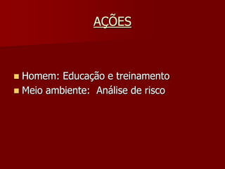 AÇÕESHomem: Educação e treinamentoMeio ambiente:  Análise de risco
