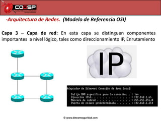 © www.dsteamseguridad.com
-Arquitectura de Redes. (Modelo de Referencia OSI)
Capa 3 – Capa de red: En esta capa se disting...