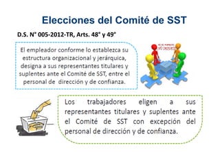 Elecciones del Comité de SST
D.S. N° 005-2012-TR, Arts. 48° y 49°
 
