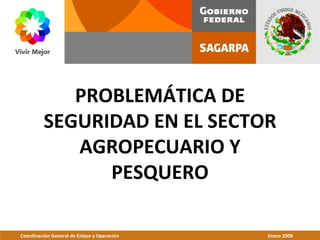 PROBLEMÁTICA DE SEGURIDAD EN EL SECTOR AGROPECUARIO Y PESQUERO Coordinación General de Enlace y Operación   Enero 2009  