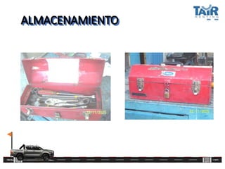 ALMACENAMIENTO
Caja de herramientas
Herrarramientas correctamente
dispuestas y con la cinta de
inspeccion del color del mes
 