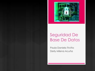 Seguridad De 
Base De Datos 
Paula Daniela Triviño 
Derly Milena Acuña 
 