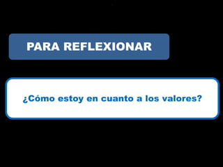 ?




PARA REFLEXIONAR



¿Cómo estoy en cuanto a los valores?
 