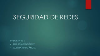 SEGURIDAD DE REDES

INTEGRANTES :


RUIZ BEJARANO TONY



GUERRA RUBIO ÁNGEL

 