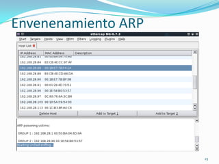 Viruses/WormsAtaquesEspecificos de RedARP AttackBrute Force AttackWormsFloodingSniffersSpoofingRedirected AttacksTunneling AttackCovert Channels