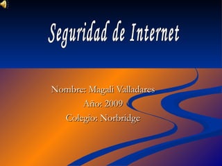 Nombre: Magali Valladares Año: 2009 Colegio: Norbridge Seguridad de Internet 