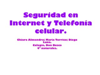 Seguridad en
Internet y Telefonía
      celular.
 Chiara Almendra; María Torrico; Diego
                 Luna.
          Colegio, Don Bosco
             4º naturales.
 