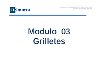 Gestión basada en la Seguridad de las personasa
La calidad del servicio y la protección del medioambiente OHSAS
18001:2007 - ISO 9001: 2008 – 14001:2004
,

Modulo 03
Grilletes

 